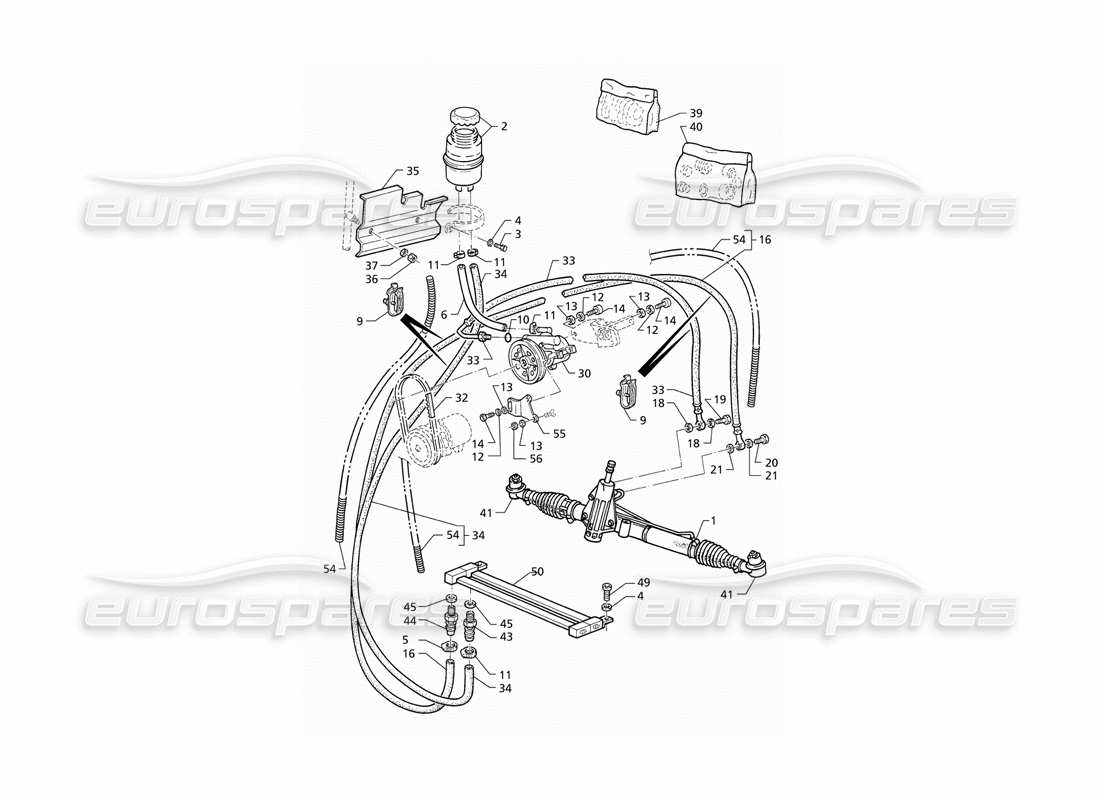 Maserati QTP V8 (1998) Diagrama de piezas del sistema de dirección asistida (RHD)