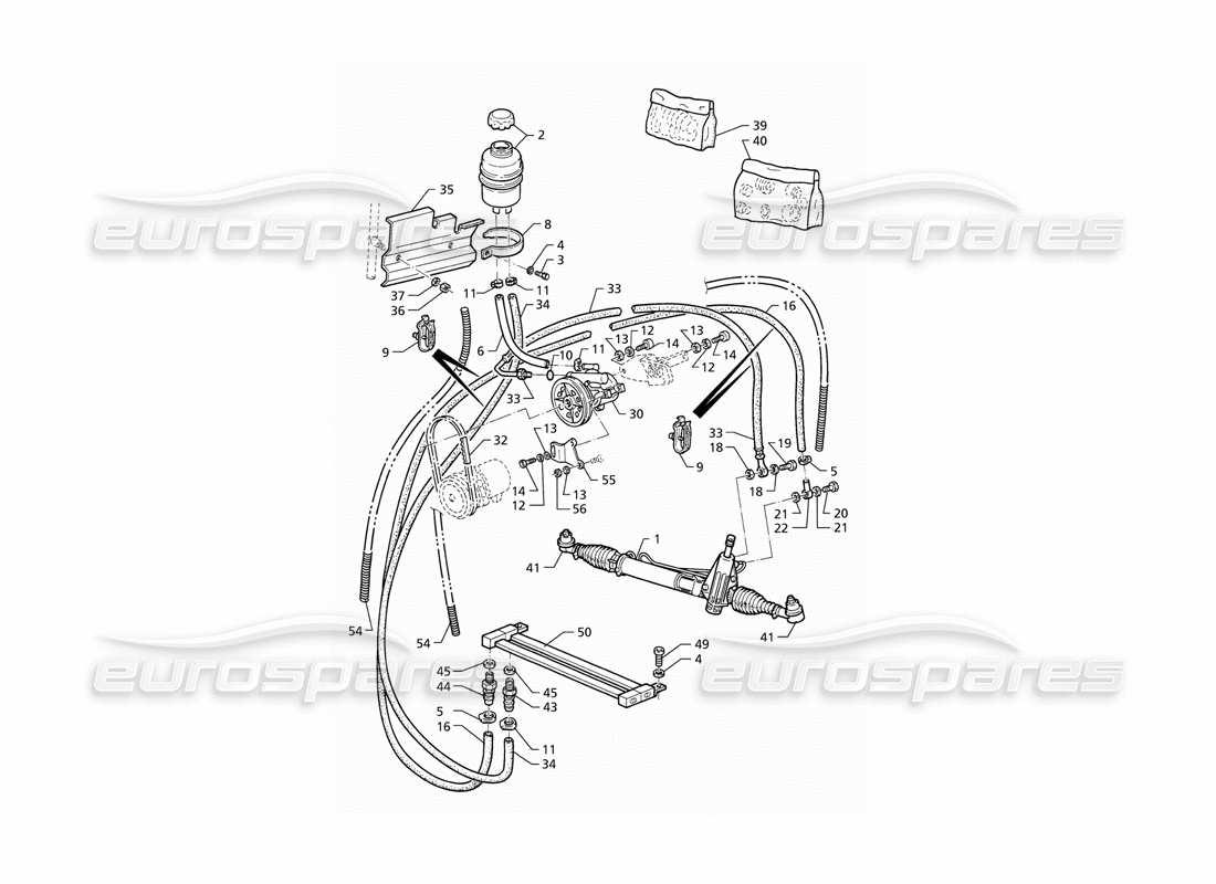 Maserati QTP V8 (1998) Diagrama de piezas del sistema de dirección asistida (LHD)