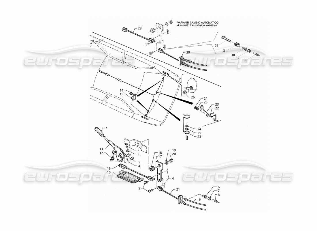 Maserati QTP V8 (1998) Control del freno de mano Diagrama de piezas