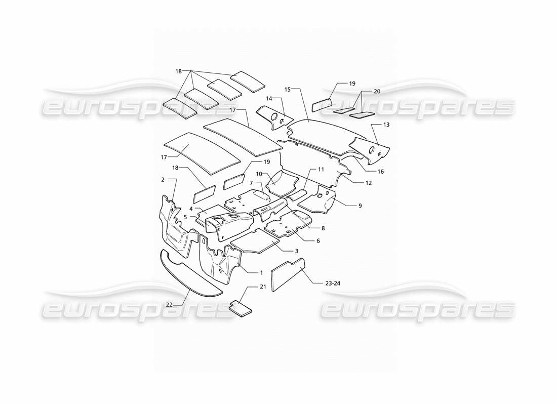 Maserati QTP V8 (1998) Diagrama de piezas de aislamiento (RHD)