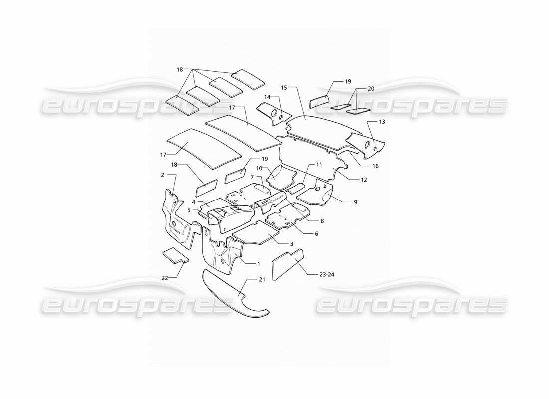 Maserati QTP V8 (1998) Diagrama de piezas de aislamiento (LHD)