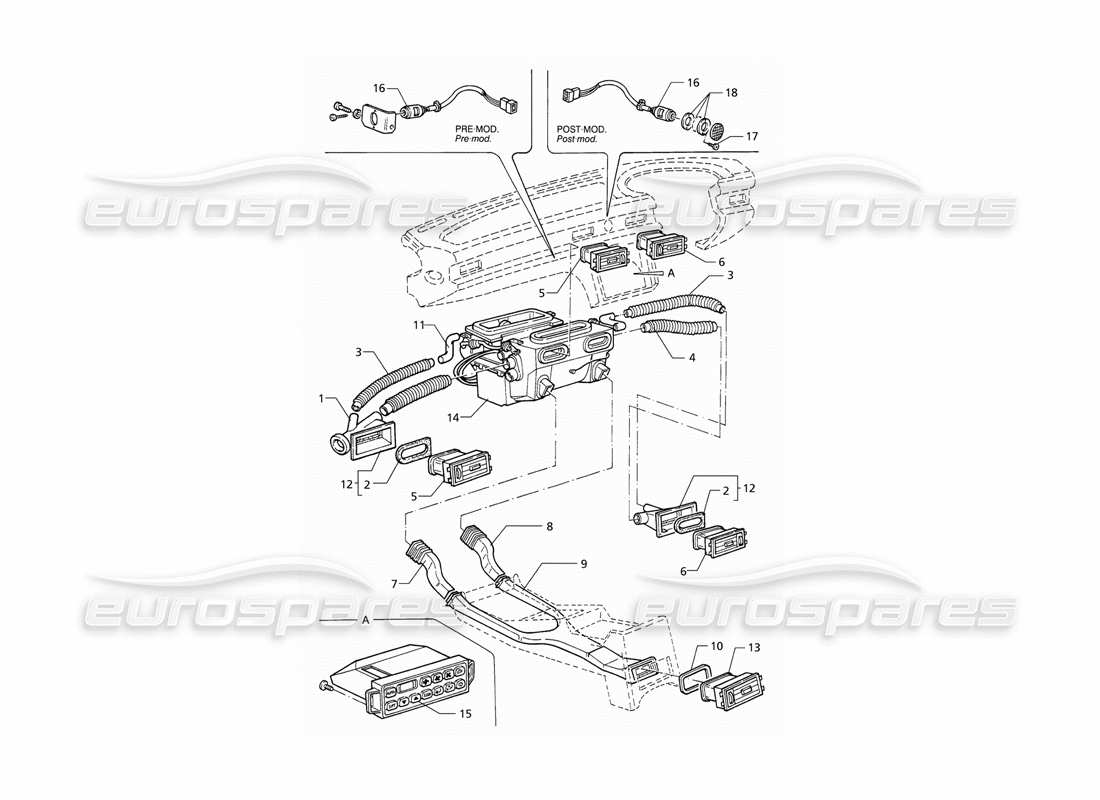 Maserati QTP V8 (1998) Diagrama de piezas de ventilación del compartimento del pasajero (RHD)