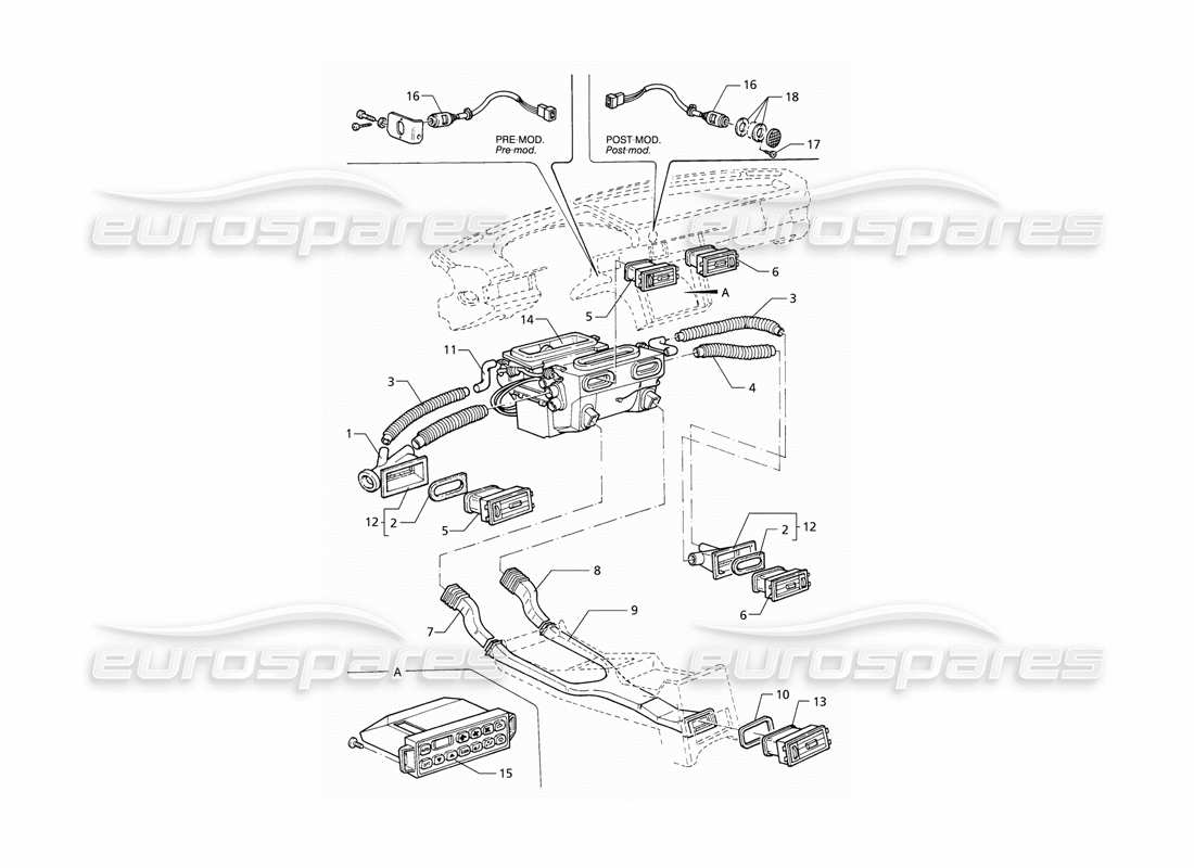 Maserati QTP V8 (1998) Diagrama de piezas de ventilación del compartimento de pasajeros (LHD)