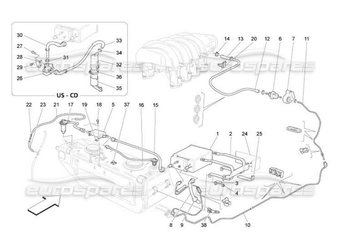 Maserati QTP. (2005) 4.2 FUEL VAPOUR RECIRCULATION SYSTEM Diagrama de piezas