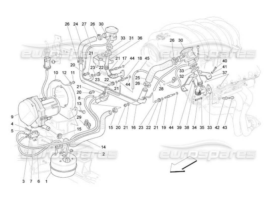 Maserati QTP. (2005) 4.2 sistema de aire adicional Diagrama de piezas
