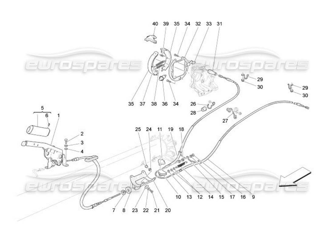 Maserati QTP. (2005) 4.2 freno de mano Diagrama de piezas