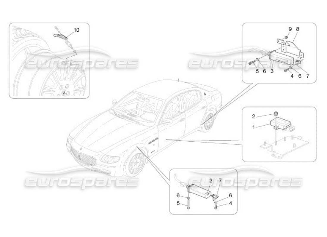 Maserati QTP. (2005) 4.2 sistema de control de presión de neumáticos Diagrama de piezas