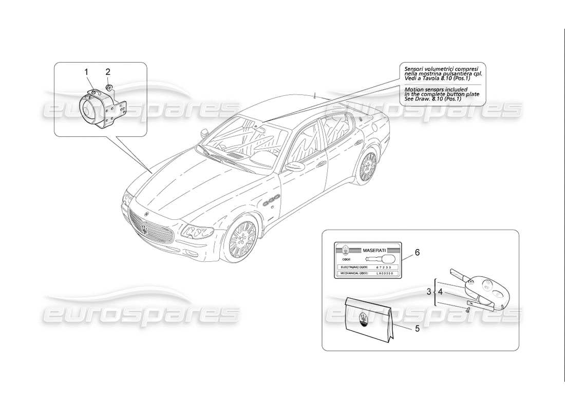 Maserati QTP. (2006) 4.2 F1 SISTEMA DE ALARMA E INMOVILIZADOR Diagrama de piezas
