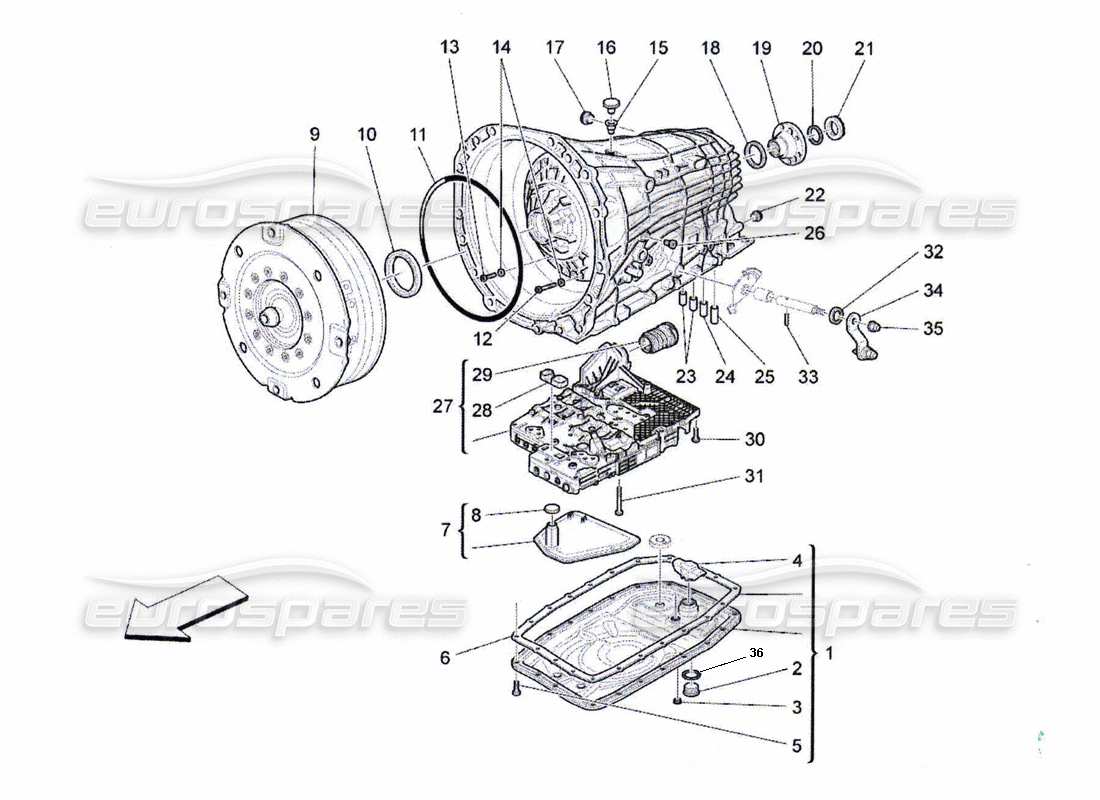 Maserati QTP. (2007) 4.2 auto CARCASAS DE CAJA DE CAMBIOS Diagrama de piezas