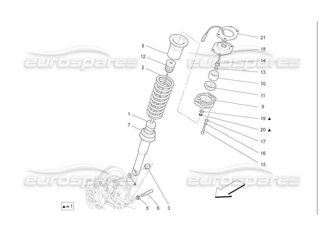 Maserati QTP. (2007) 4.2 auto dispositivos amortiguadores traseros Diagrama de piezas