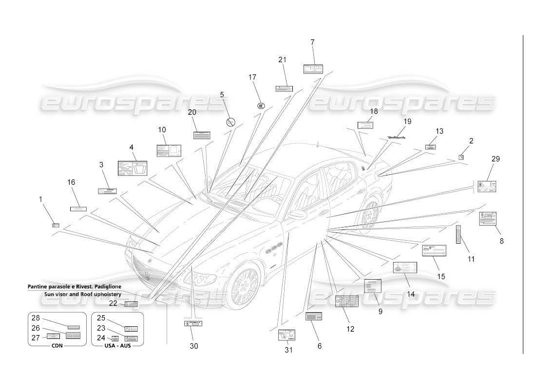 Maserati QTP. (2007) 4.2 auto PEGATINAS Y ETIQUETAS Diagrama de piezas