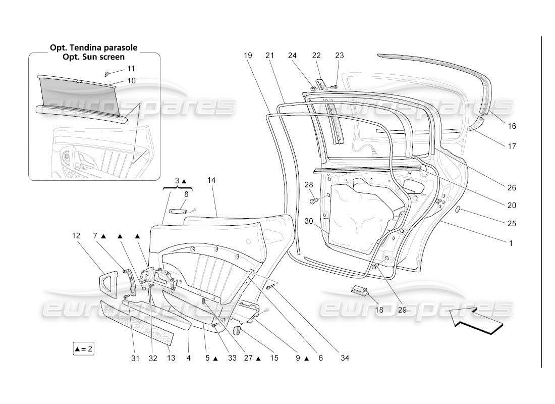 Maserati QTP. (2007) 4.2 auto PUERTAS TRASERAS: PANELES DE ACABADO Diagrama de piezas