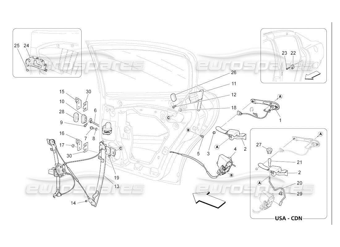Maserati QTP. (2007) 4.2 auto PUERTAS TRASERAS: MECANISMOS Diagrama de piezas