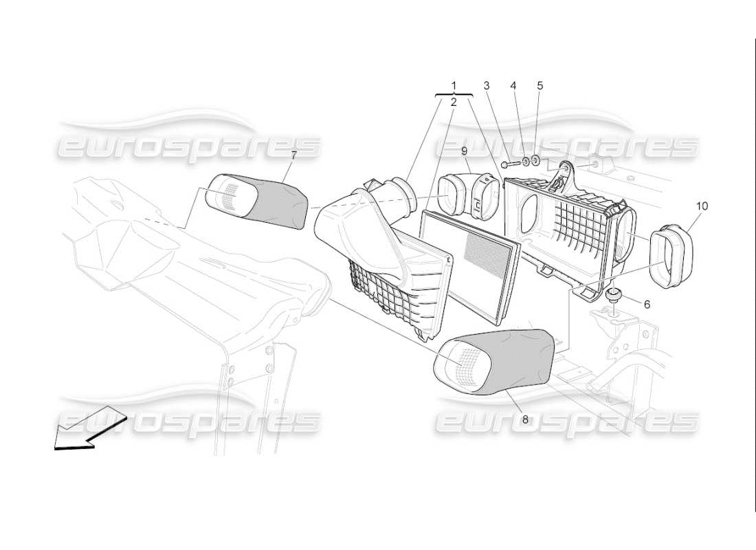 Maserati QTP. (2009) 4.2 auto FILTRO DE AIRE, TOMA DE AIRE Y CONDUCTOS Diagrama de piezas