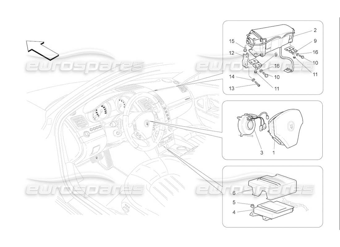 Maserati QTP. (2009) 4.2 auto SISTEMA DE AIRBAG DELANTERO Diagrama de piezas