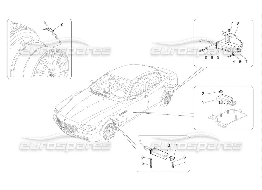 Maserati QTP. (2009) 4.2 auto sistema de control de presión de neumáticos Diagrama de piezas