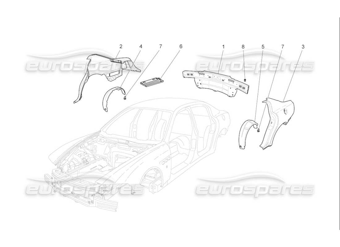 Maserati QTP. (2009) 4.2 auto CARROCERÍA Y PANELES EXTERIORES TRASEROS Diagrama de piezas