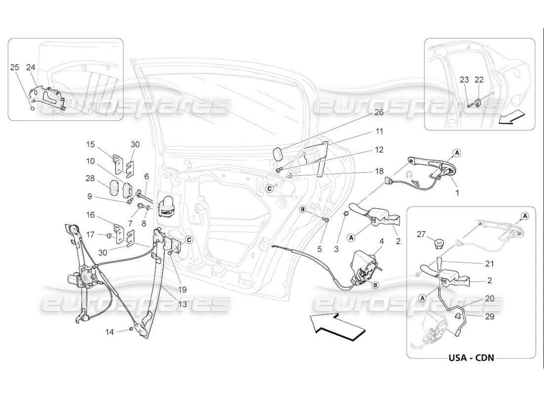 Maserati QTP. (2009) 4.2 auto PUERTAS TRASERAS: MECANISMOS Diagrama de piezas