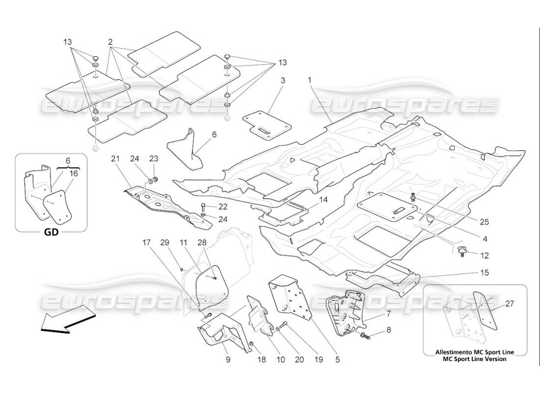 Maserati QTP. (2009) 4.2 auto alfombrillas del habitáculo Diagrama de piezas