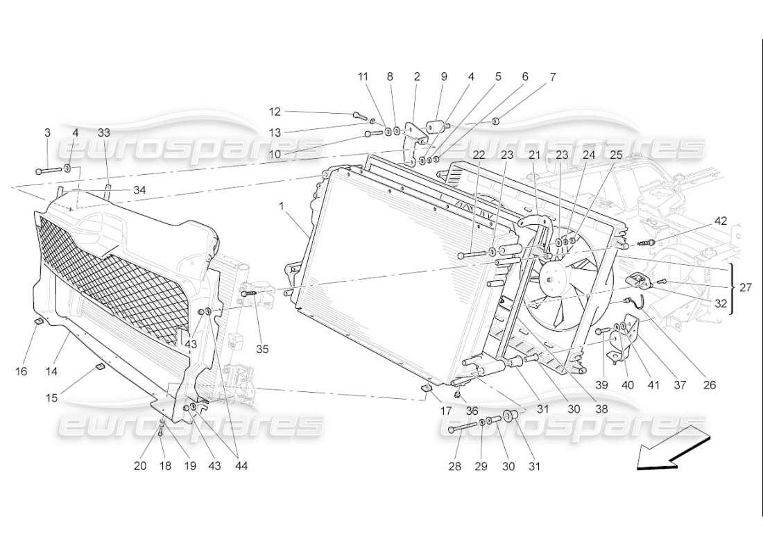 Maserati QTP. (2010) 4.7 auto REFRIGERACIÓN: RADIADORES DE AIRE Y CONDUCTOS Diagrama de piezas
