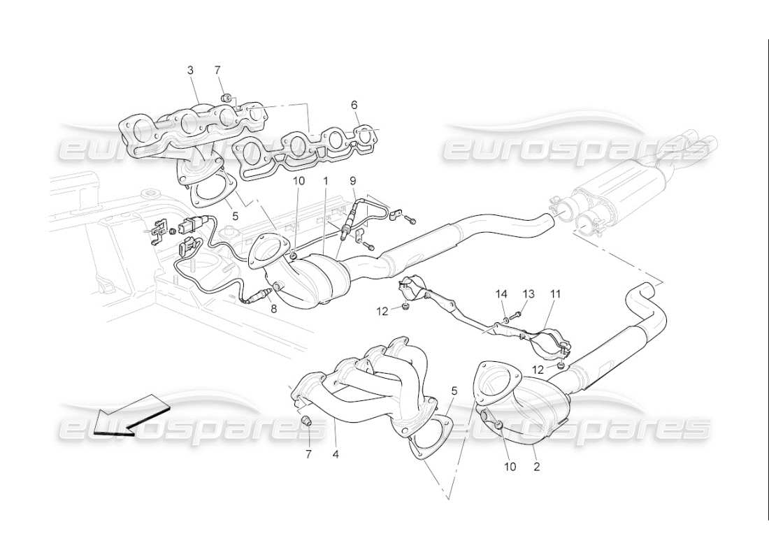 Maserati QTP. (2010) 4.7 auto Convertidores precatalíticos y convertidores catalíticos. Diagrama de piezas