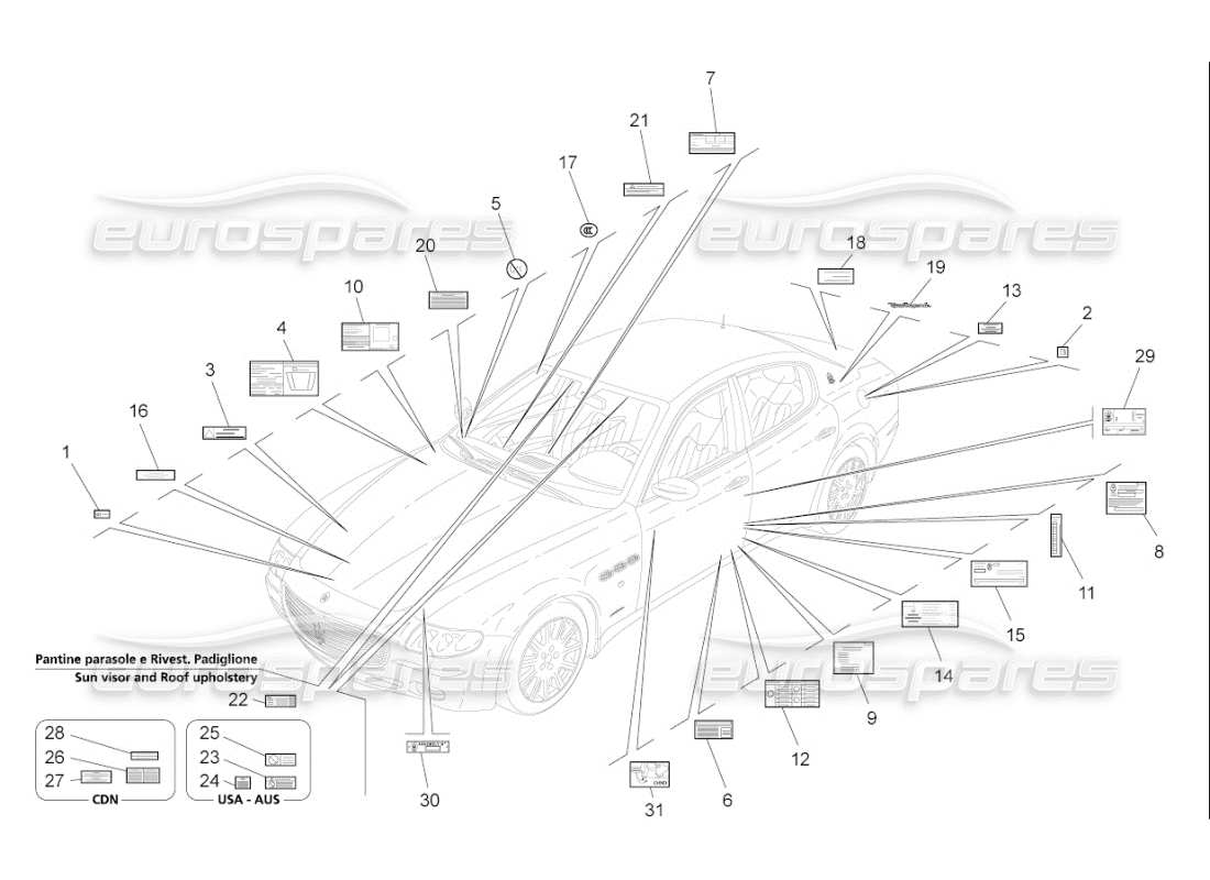 Maserati QTP. (2010) 4.7 auto PEGATINAS Y ETIQUETAS Diagrama de piezas