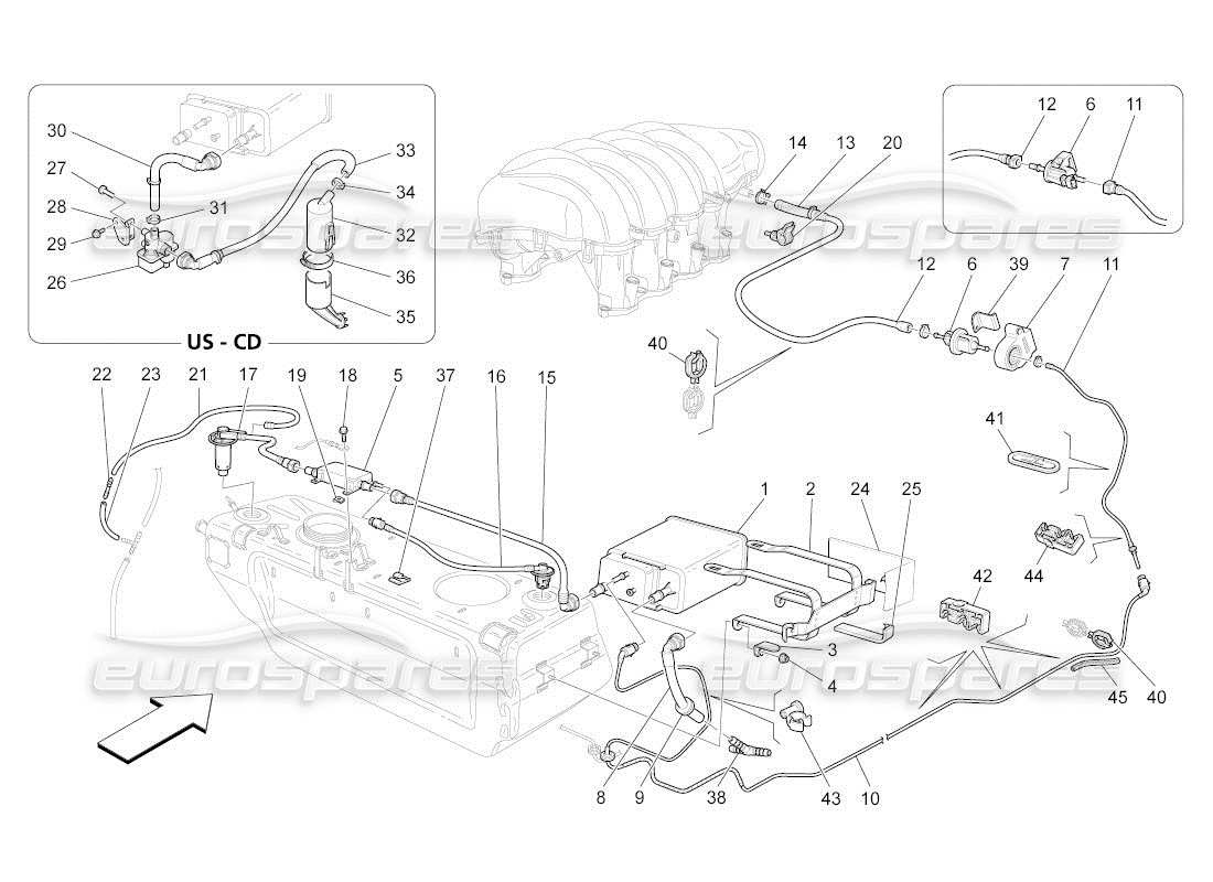 Maserati QTP. (2011) 4.2 auto FUEL VAPOUR RECIRCULATION SYSTEM Diagrama de piezas
