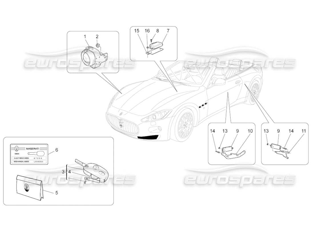 Maserati GranCabrio (2011) 4.7 SISTEMA DE ALARMA E INMOVILIZADOR Diagrama de piezas
