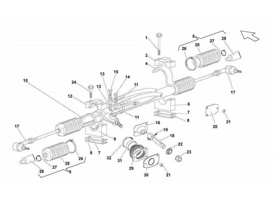 Lamborghini Gallardo LP560-4s update Cremallera de dirección Diagrama de piezas