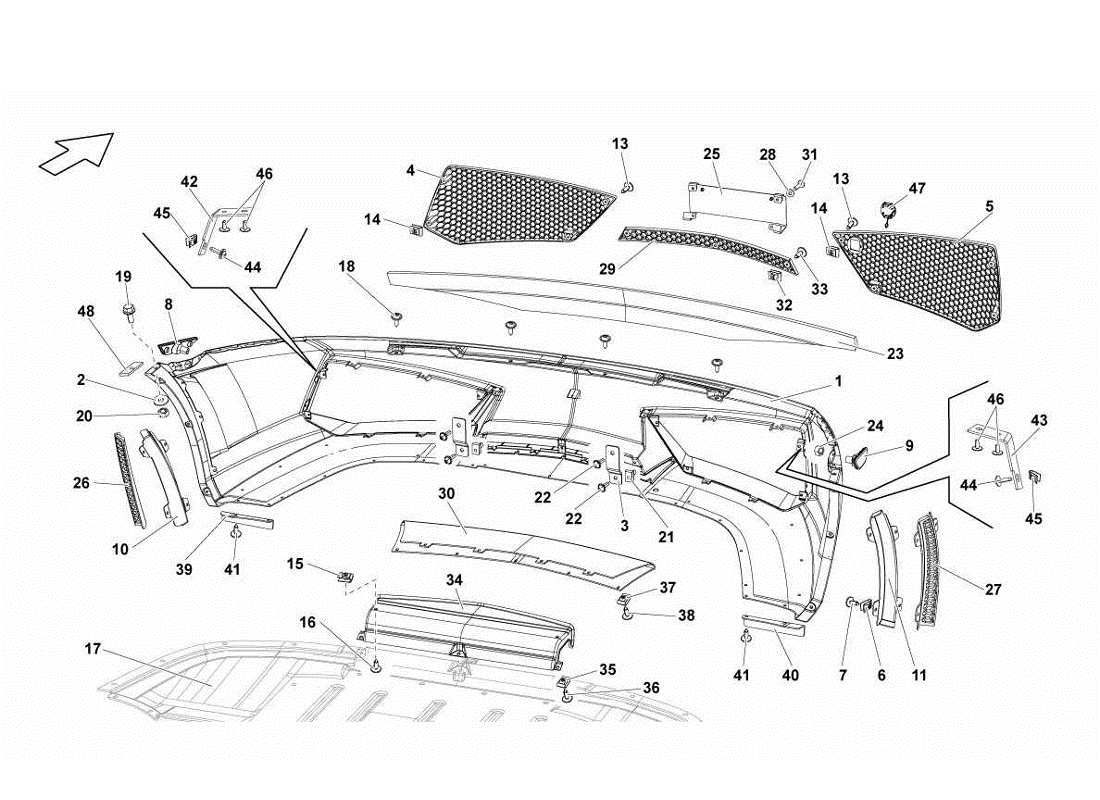 Lamborghini Gallardo LP560-4s update Parachoques delanteros Diagrama de piezas