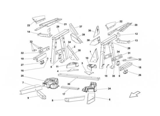 a part diagram from the Lamborghini Gallardo LP560-4s update parts catalogue