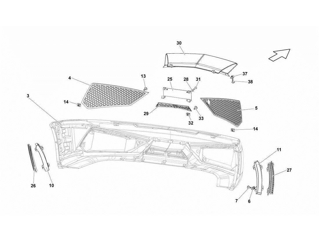 Lamborghini Gallardo LP570-4s Perform Rejillas - Parachoques Delantero Diagrama de piezas