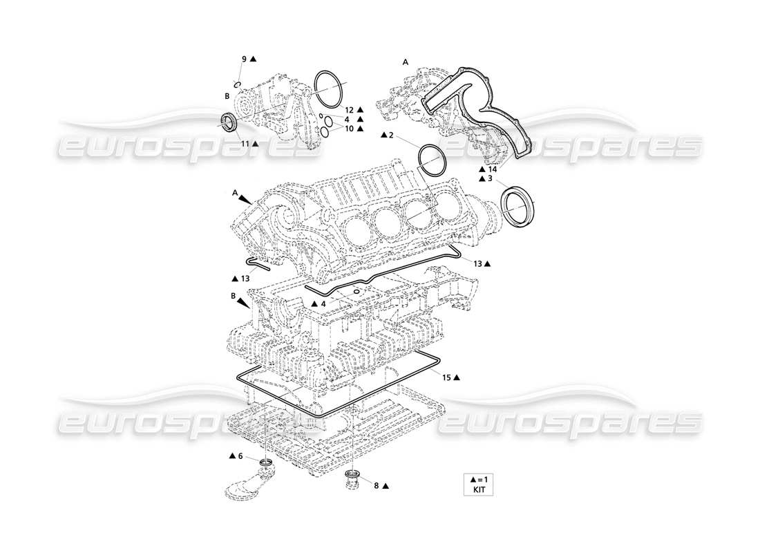 Maserati QTP V8 Evoluzione Juntas y retenes de aceite para revisión de bloques Diagrama de piezas