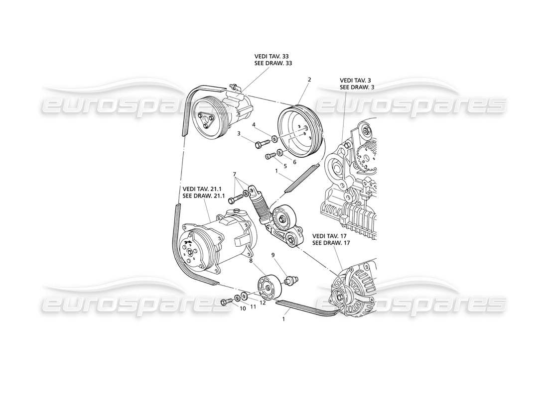 Maserati QTP V8 Evoluzione Sistema de correa Poly V Diagrama de piezas