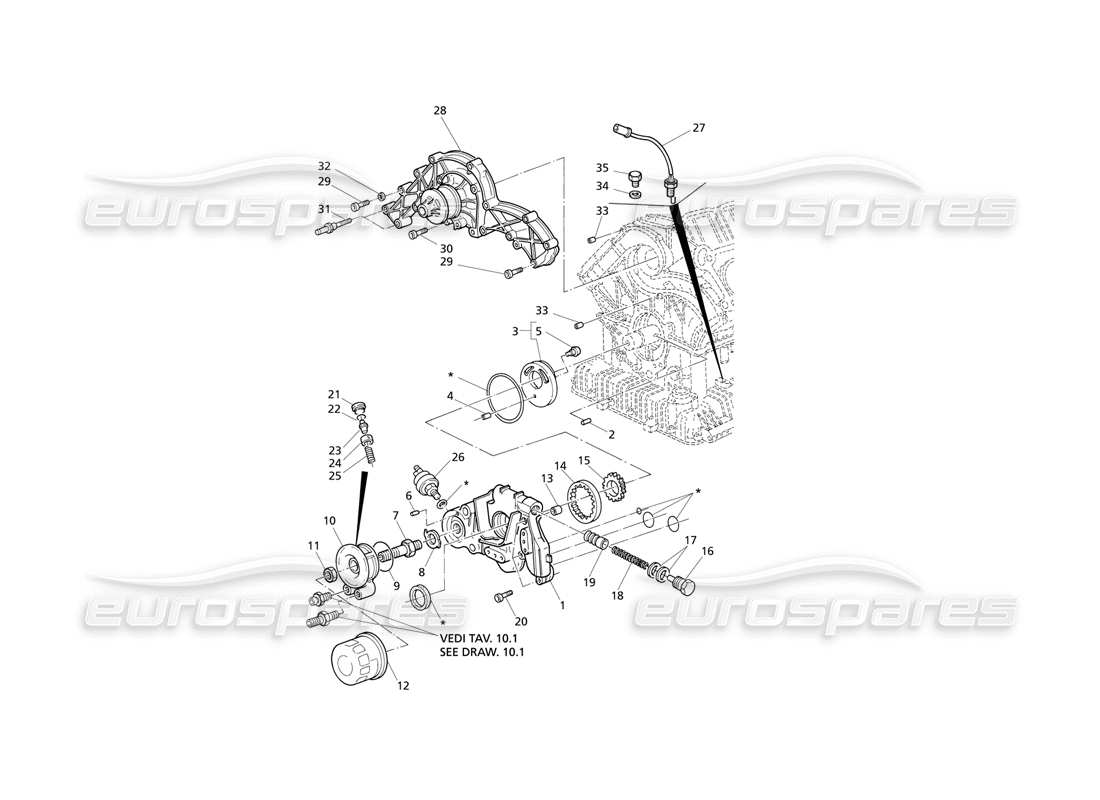 Maserati QTP V8 Evoluzione Bomba de aceite y bomba de agua Diagrama de piezas