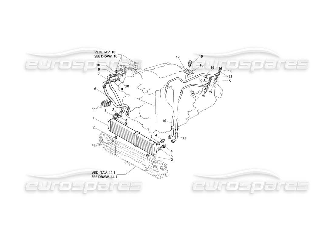 Maserati QTP V8 Evoluzione Enfriamiento del aceite del motor - Diagrama de piezas AT