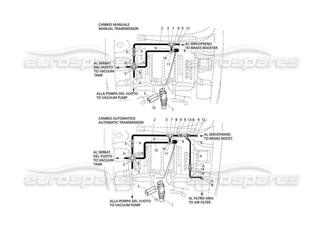 Maserati QTP V8 Evoluzione Diagrama de piezas del sistema de vacío (transmisión izquierda)