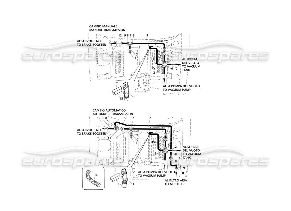 Maserati QTP V8 Evoluzione Diagrama de piezas del sistema de vacío (transmisión derecha)
