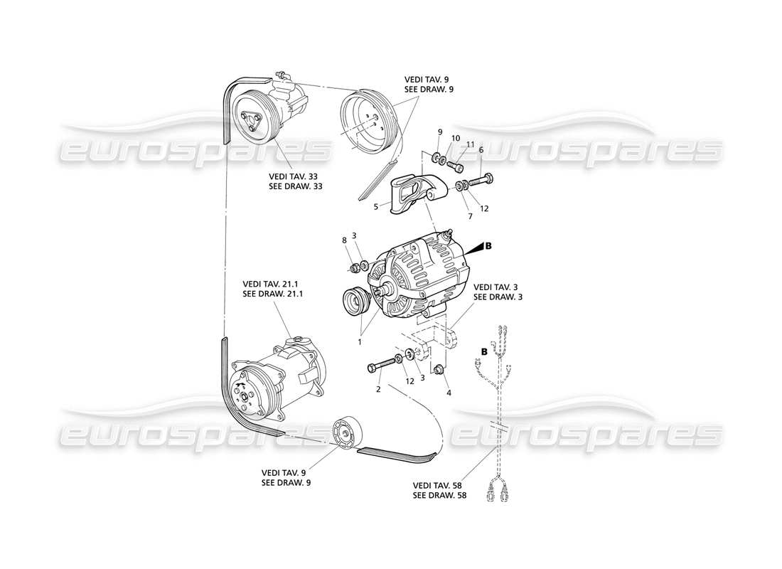 Maserati QTP V8 Evoluzione Alternator and Support Diagrama de piezas