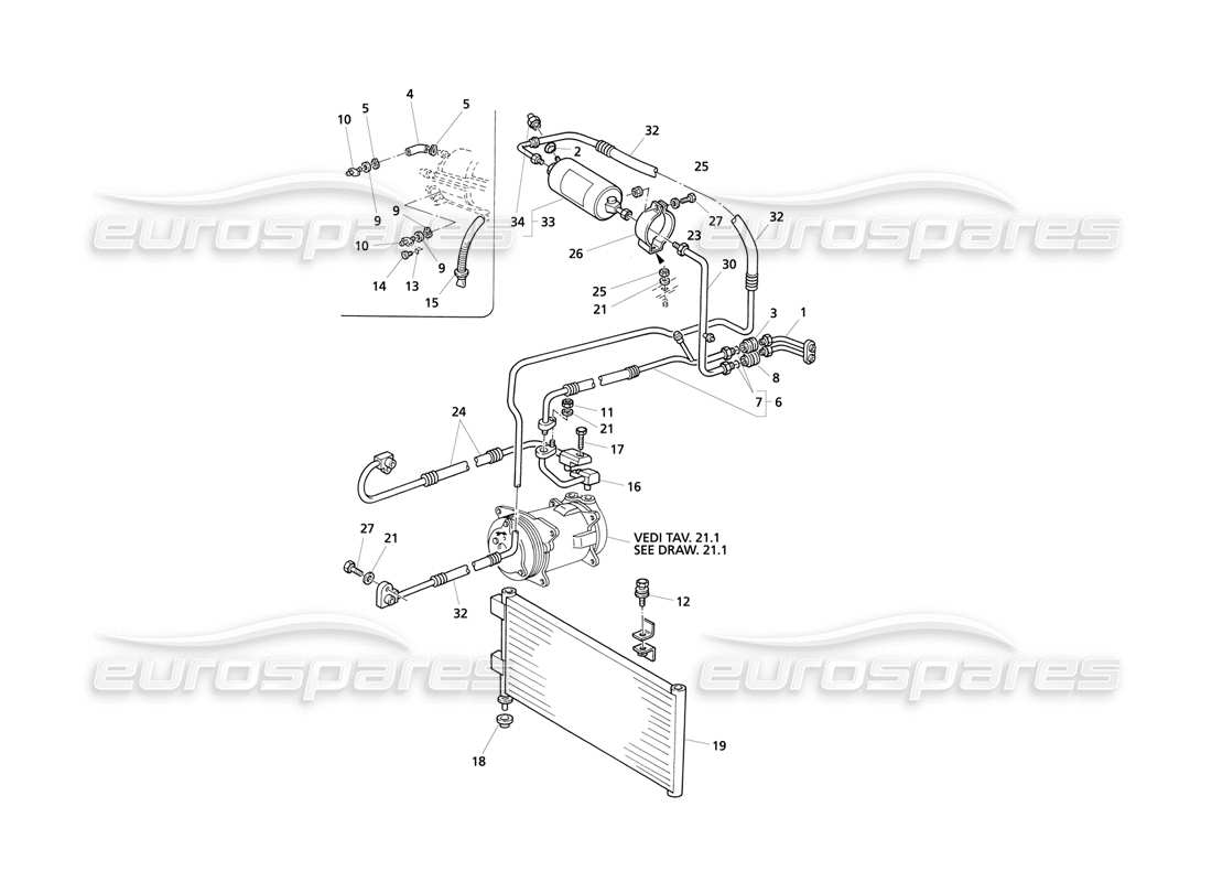 Maserati QTP V8 Evoluzione Diagrama de piezas del sistema de aire acondicionado (transmisión izquierda)
