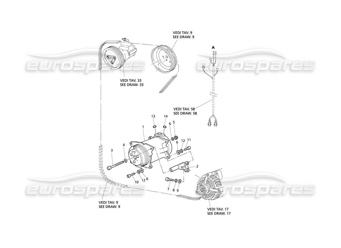 Maserati QTP V8 Evoluzione Compresor de aire y soporte Diagrama de piezas