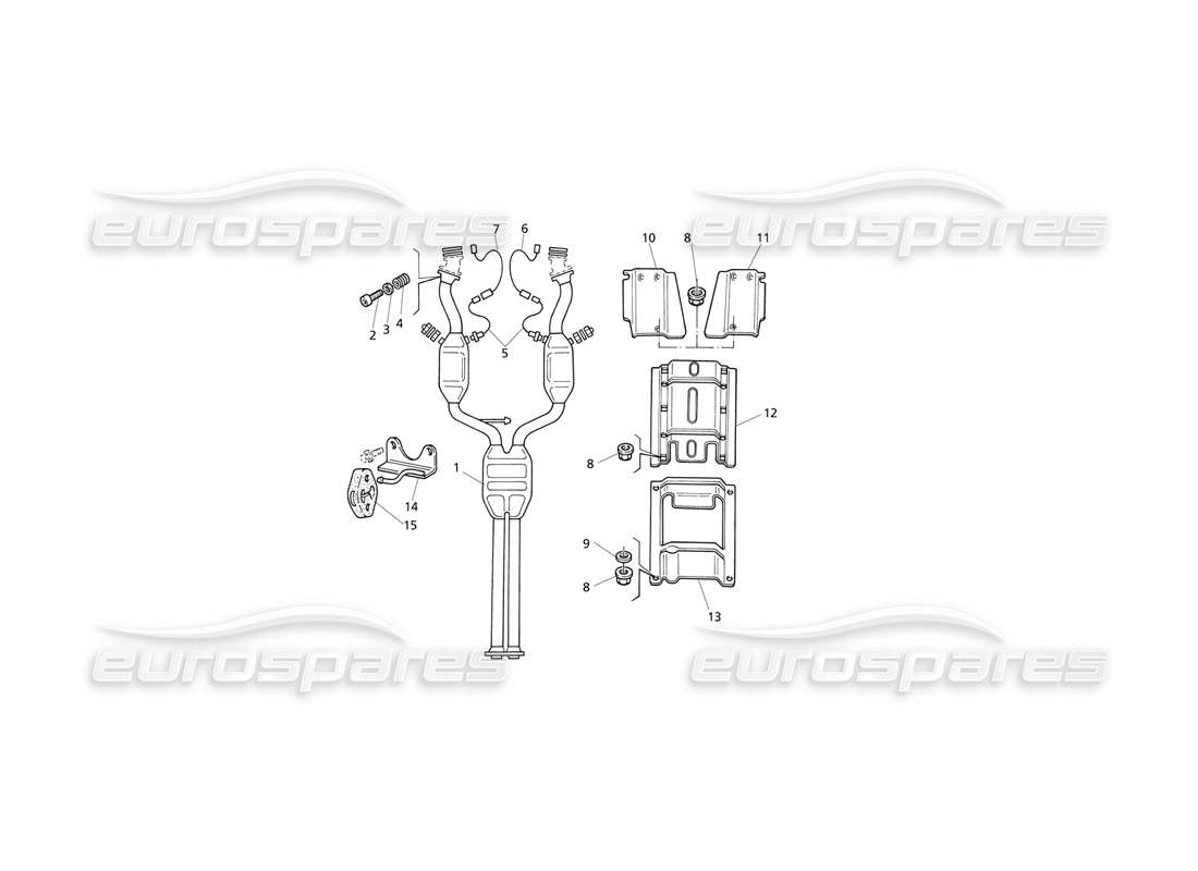 Maserati QTP V8 Evoluzione Sistema de escape delantero Diagrama de piezas