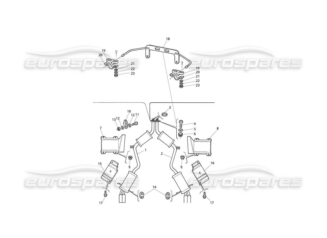 Maserati QTP V8 Evoluzione Sistema de escape trasero Diagrama de piezas