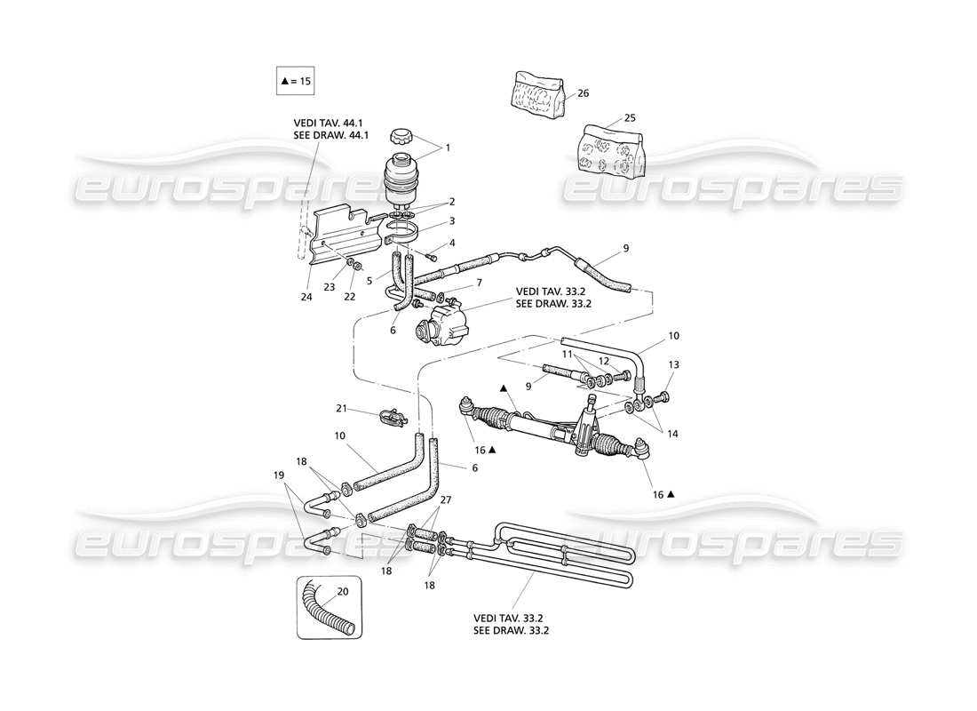 Maserati QTP V8 Evoluzione Diagrama de piezas del sistema de dirección asistida (transmisión izquierda)