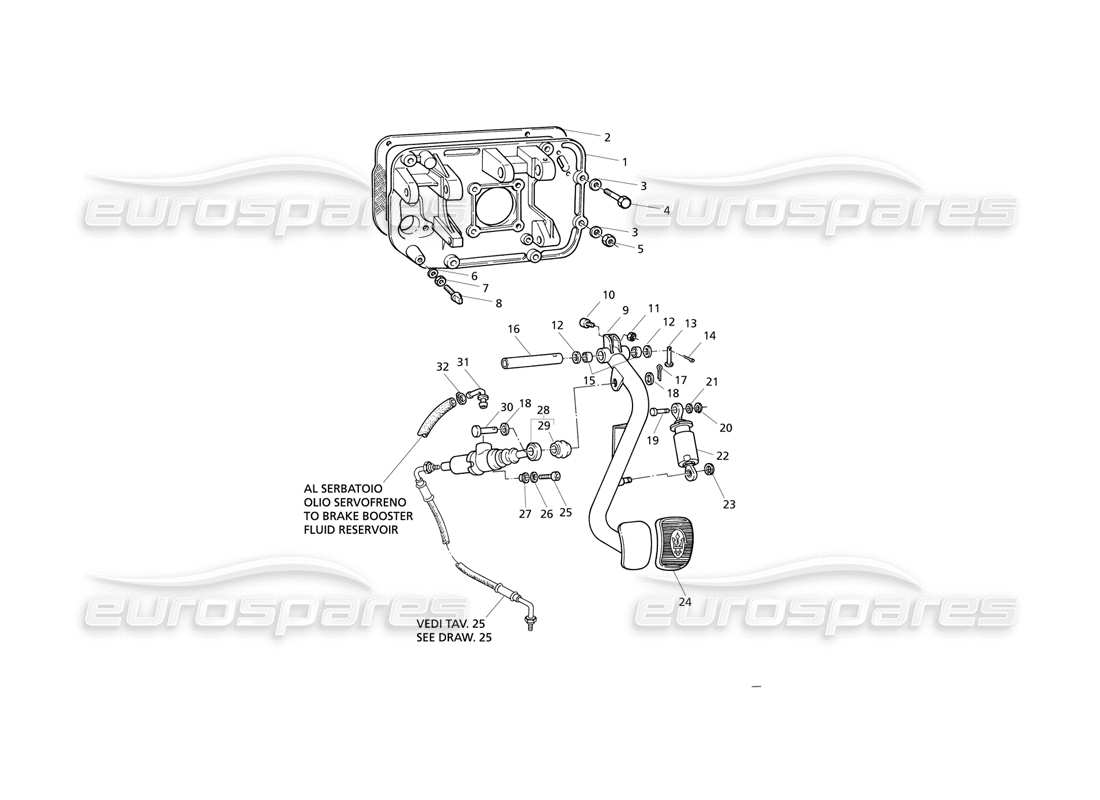 Maserati QTP V8 Evoluzione Embrague Diagrama de piezas del pedal y del soporte del pedal de la bomba (transmisión derecha)