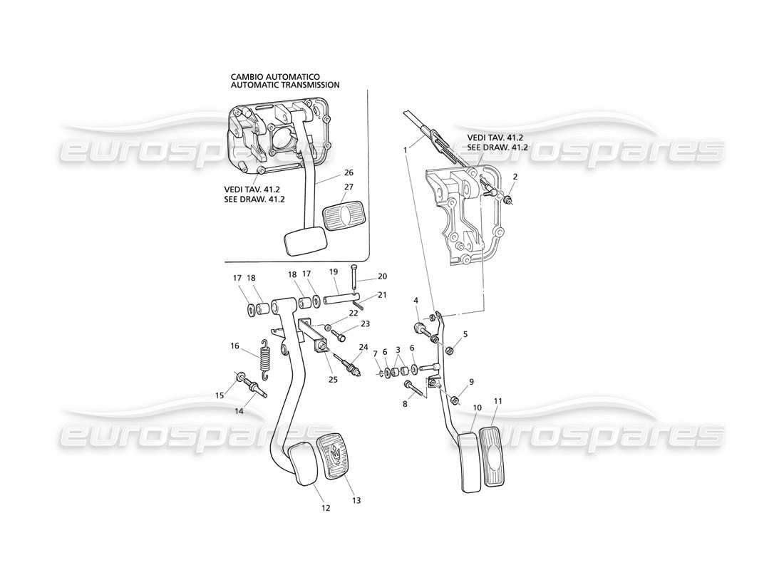Maserati QTP V8 Evoluzione Diagrama de piezas de los pedales de freno y acelerador (transmisión derecha)