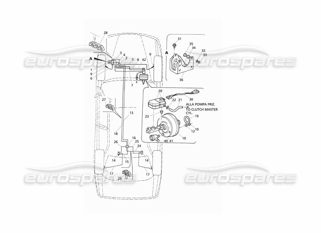 Maserati QTP V8 Evoluzione Diagrama de piezas de las líneas de freno hidráulico ABS (RHD)