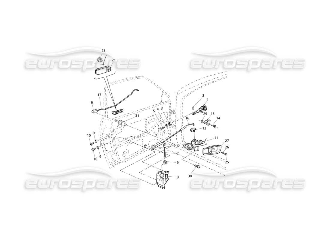 Maserati QTP V8 Evoluzione Puertas delanteras: bisagras y controles internos Diagrama de piezas