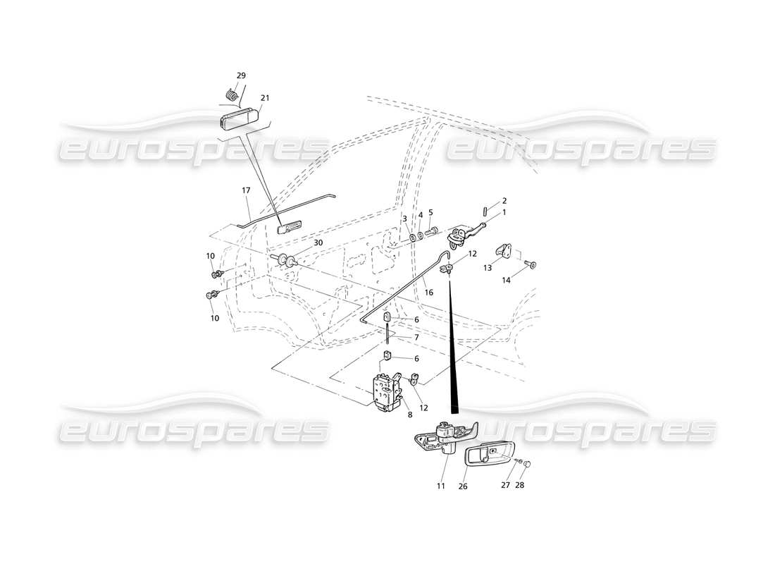 Maserati QTP V8 Evoluzione Puertas traseras: bisagras y controles internos Diagrama de piezas