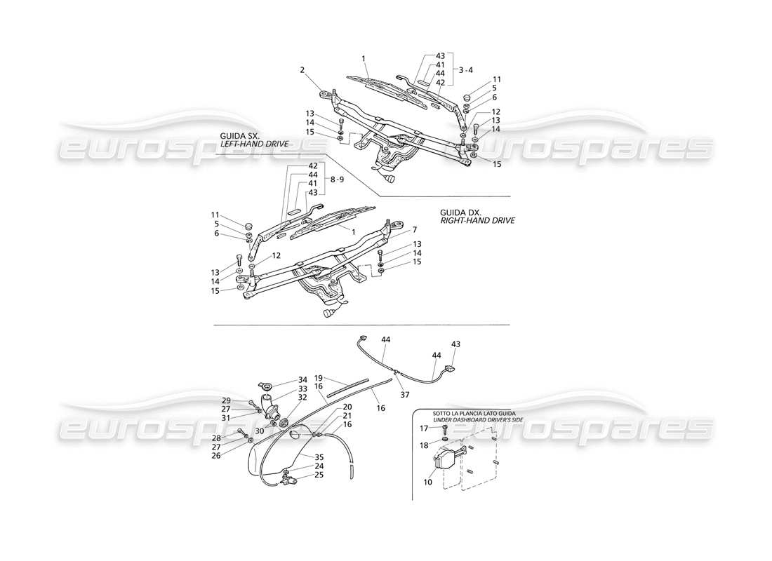 Maserati QTP V8 Evoluzione Limpiaparabrisas y Arandela Diagrama de piezas